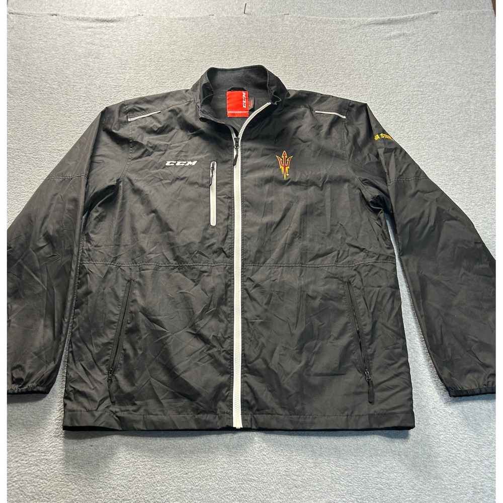 Arizona‎ State Sun Devils CCM Hockey Full Zip Windbreaker Jacket Mens XL Black